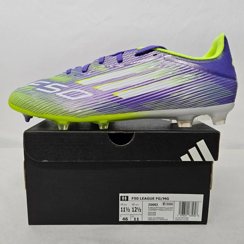 Adidas F50 League FG/MG Soccer Cleats JI0003 Purple Lucid Lemon Mens Size 11.5 - Picture 1 of 10